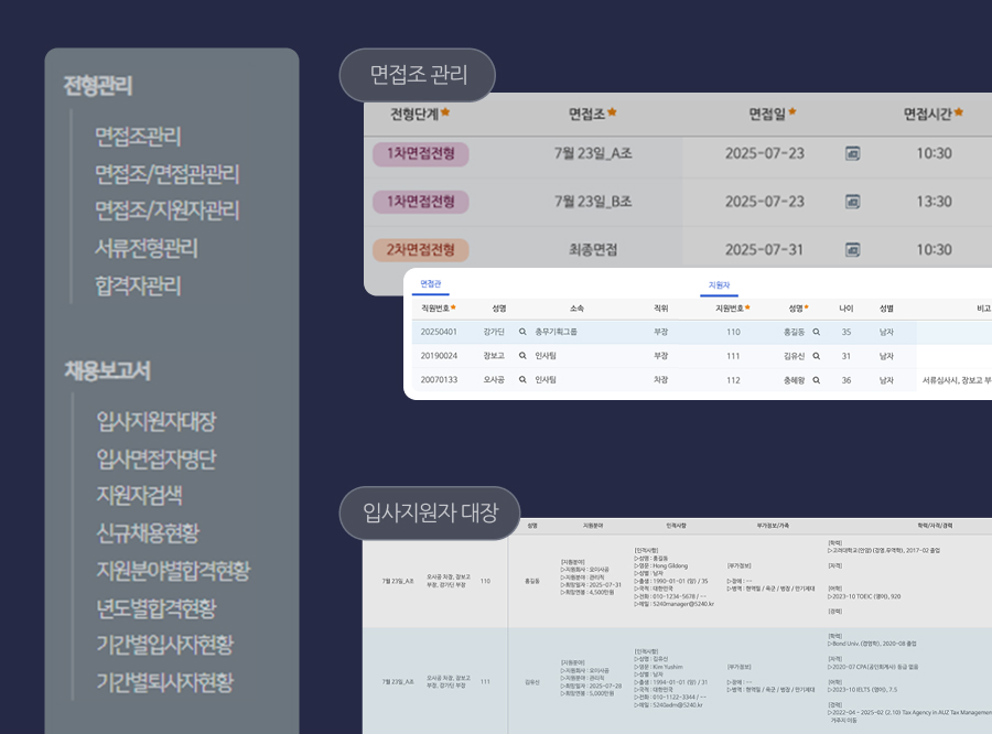 채용관리, 전형관리, 리포트