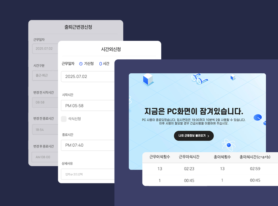 모바일 근태 신청부터 PC-OFF 기반 출퇴근·이석 관리
